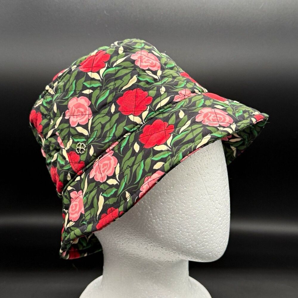 Kate Spade Rose Garden Quilted Bucket Hat Floral Black One Size NWT $88